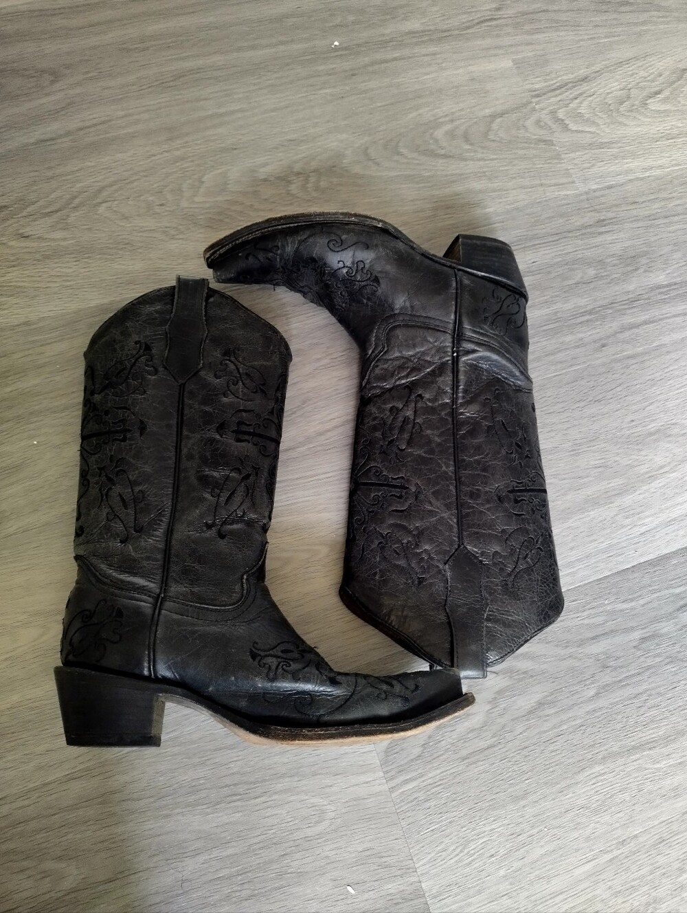Circle G By Corral Ladies Cross Embroidery Snip Toe Black Boots L5060 Sz 9